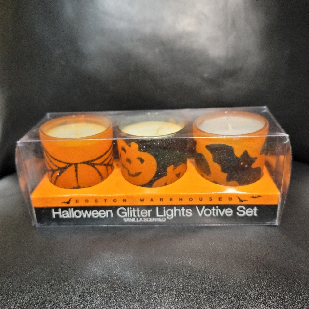 Vintage Boston Warehouse Halloween Glitter Lights Votive Candle Set – 3 Pc